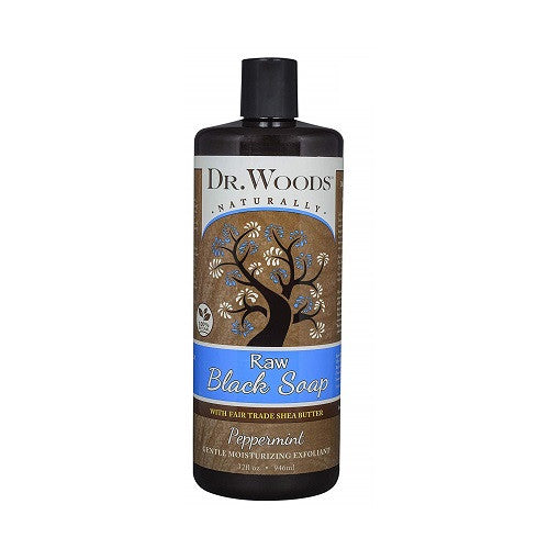 Dr Woods Peppermint Raw Black Soap with Shea Butter, 8 Oz